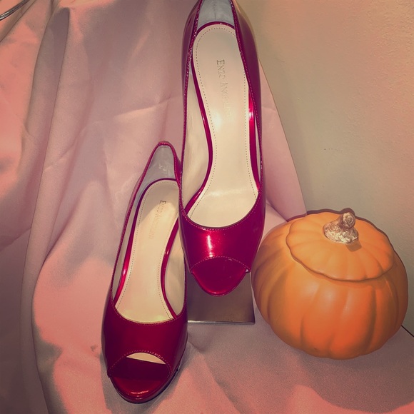 Enzo Angiolini Shoes - Enzo Angiolini red patent peep-toe pumps 10.5 EUC